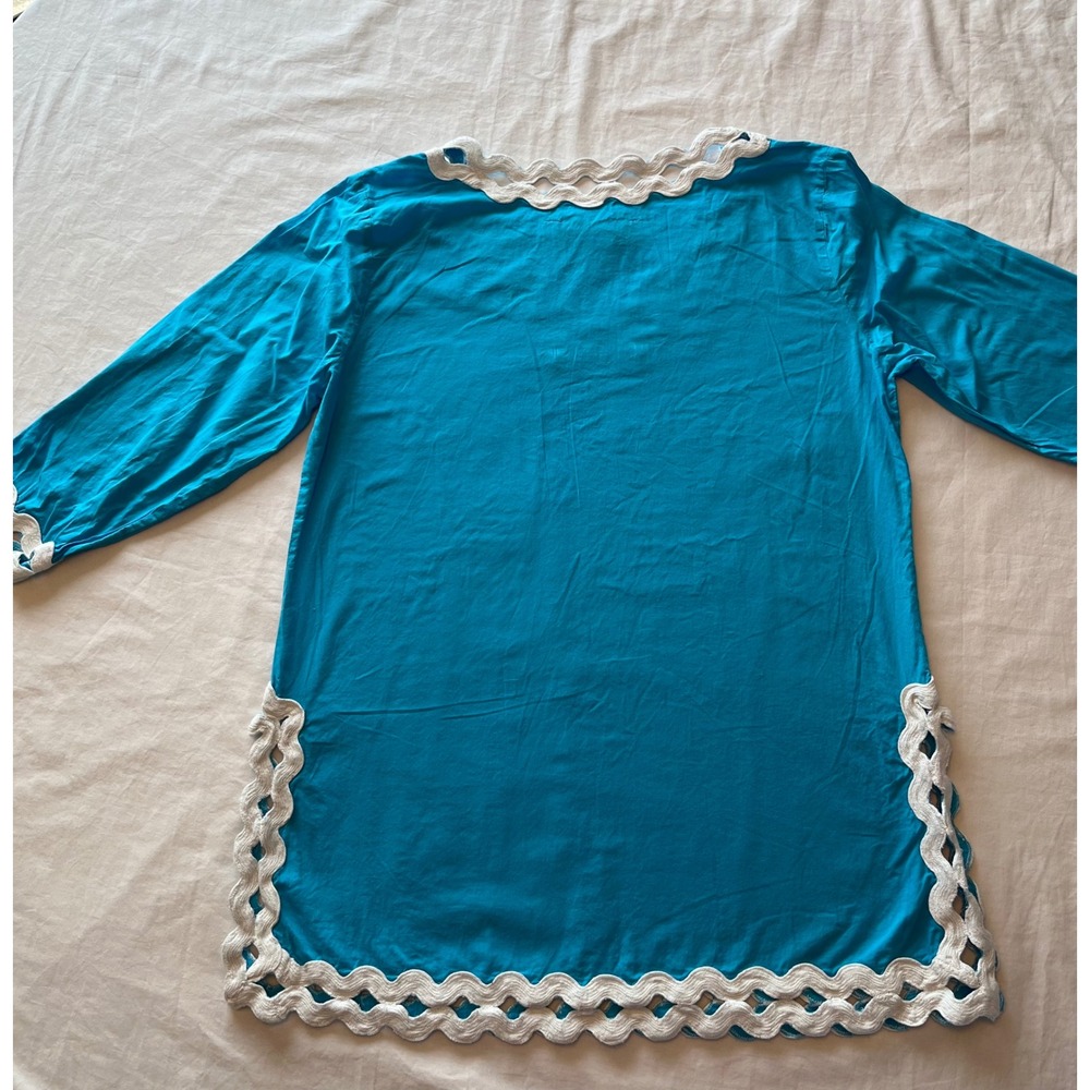 Gretchen Scott Designs Turquoise Blue Crochet Trim V Neck Tunic Top S‎ - Picture 8 of 8